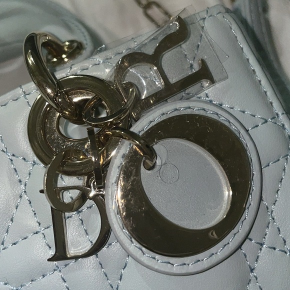 !SOLD! DIOR LADY DJOY MICRO BAG PLACID BLUE CANNAGE LAMBSKIN CHAMPAGNE GOLD HW - Picture 5 of 9